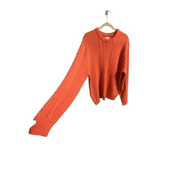 J Crew Cotton Cable Knit Crewneck Fisherman Sweater in Heather Pink Size XL - Picture 3 of 16